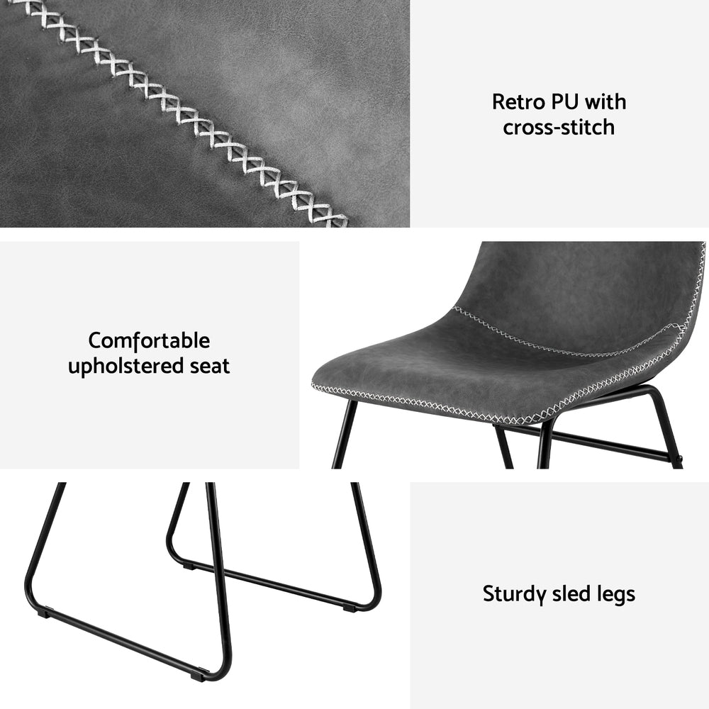 2x Dining Chairs Retro PU Leather Kitchen Lounge Cafe Accent Chair Grey - Furniture > Dining > Kitchen & Dining Chairs - Rivercity House & Home Co. (ABN 18 642 972 209) - Affordable Modern Furniture Australia