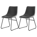 Set of 2 Retro PU Leather Dining Chairs with Metal Sled Legs - Grey