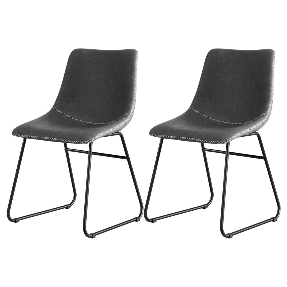 2x Dining Chairs Retro PU Leather Kitchen Lounge Cafe Accent Chair Grey - Furniture > Dining > Kitchen & Dining Chairs - Rivercity House & Home Co. (ABN 18 642 972 209) - Affordable Modern Furniture Australia