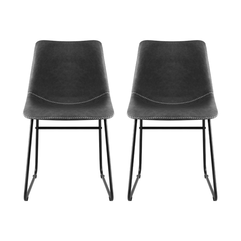 2x Dining Chairs Retro PU Leather Kitchen Lounge Cafe Accent Chair Grey - Furniture > Dining > Kitchen & Dining Chairs - Rivercity House & Home Co. (ABN 18 642 972 209) - Affordable Modern Furniture Australia