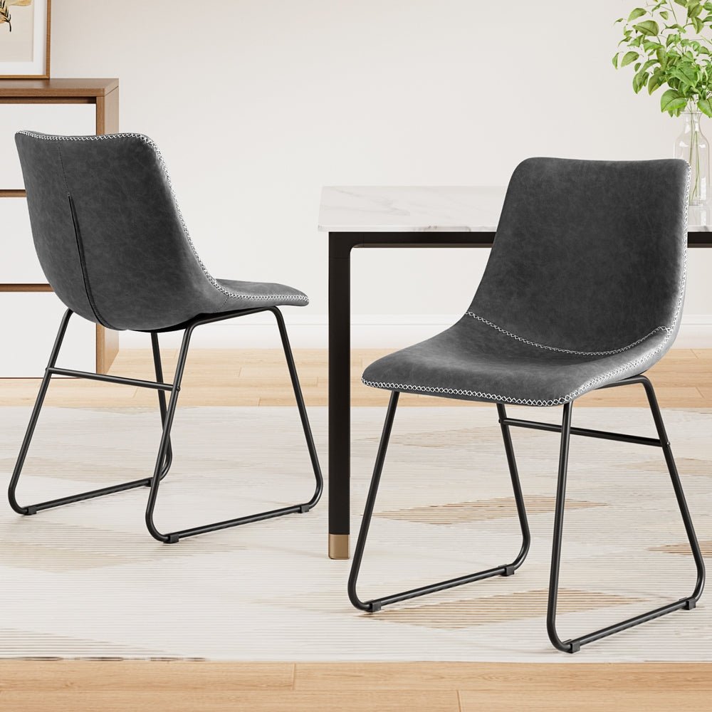 2x Dining Chairs Retro PU Leather Kitchen Lounge Cafe Accent Chair Grey - Furniture > Dining > Kitchen & Dining Chairs - Rivercity House & Home Co. (ABN 18 642 972 209) - Affordable Modern Furniture Australia