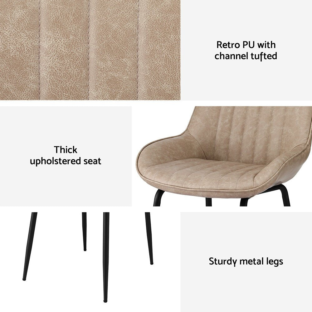 2x Dining Chairs Retro PU Leather Kitchen Lounge Cafe Accent Chair Khaki - Furniture > Dining > Kitchen & Dining Chairs - Rivercity House & Home Co. (ABN 18 642 972 209) - Affordable Modern Furniture Australia