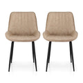 Set of 2 Retro PU Leather Dining Chairs with Metal Legs - Khaki