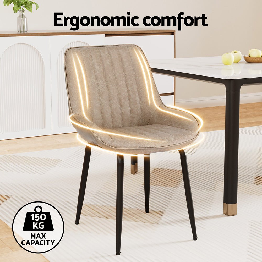 2x Dining Chairs Retro PU Leather Kitchen Lounge Cafe Accent Chair Khaki - Furniture > Dining > Kitchen & Dining Chairs - Rivercity House & Home Co. (ABN 18 642 972 209) - Affordable Modern Furniture Australia