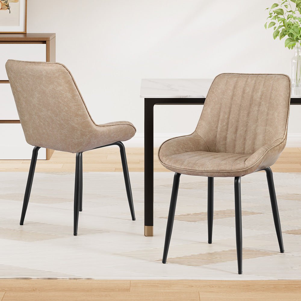 2x Dining Chairs Retro PU Leather Kitchen Lounge Cafe Accent Chair Khaki - Furniture > Dining > Kitchen & Dining Chairs - Rivercity House & Home Co. (ABN 18 642 972 209) - Affordable Modern Furniture Australia