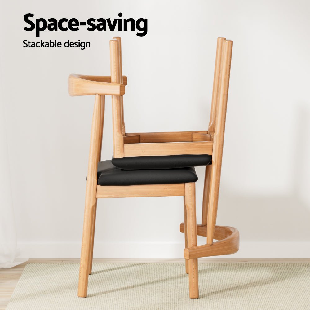 2x Dining Chairs Rubber Wood Leather Seat Black - Furniture > Dining > Kitchen & Dining Chairs - Rivercity House & Home Co. (ABN 18 642 972 209) - Affordable Modern Furniture Australia