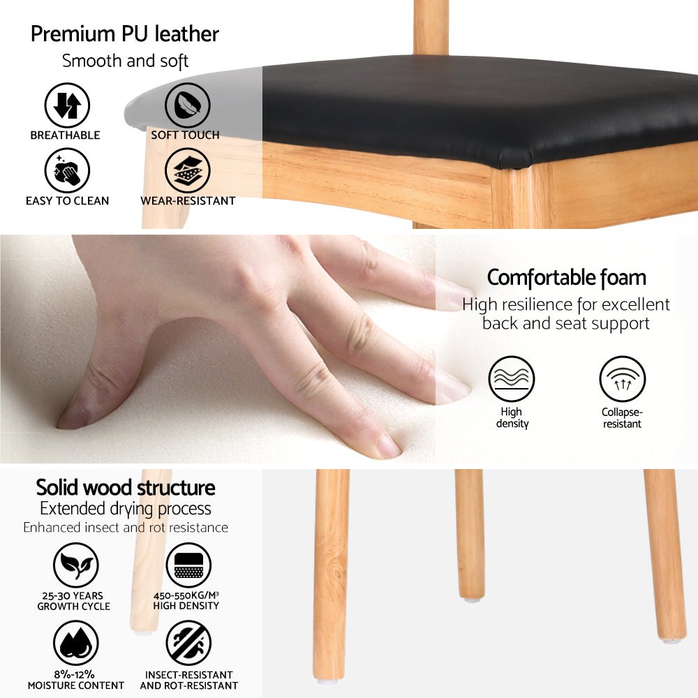 2x Dining Chairs Rubber Wood Leather Seat Black - Furniture > Dining > Kitchen & Dining Chairs - Rivercity House & Home Co. (ABN 18 642 972 209) - Affordable Modern Furniture Australia