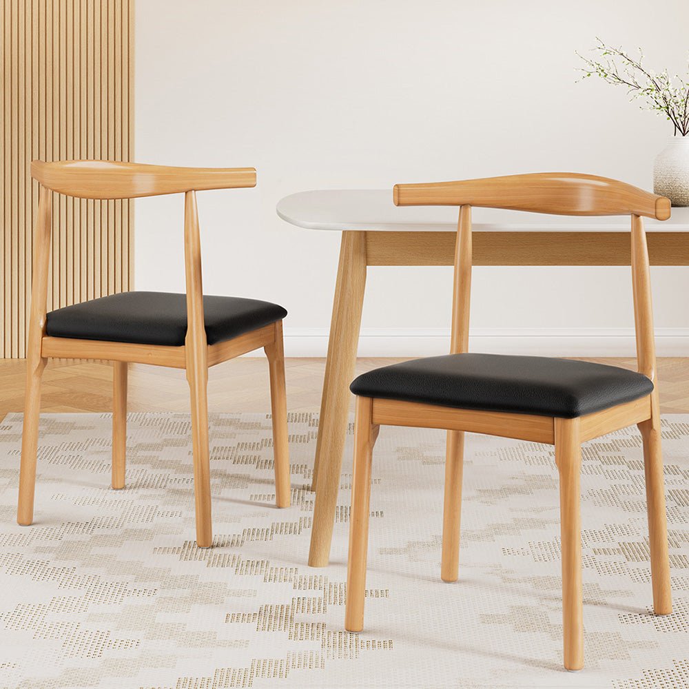 2x Dining Chairs Rubber Wood Leather Seat Black - Furniture > Dining > Kitchen & Dining Chairs - Rivercity House & Home Co. (ABN 18 642 972 209) - Affordable Modern Furniture Australia
