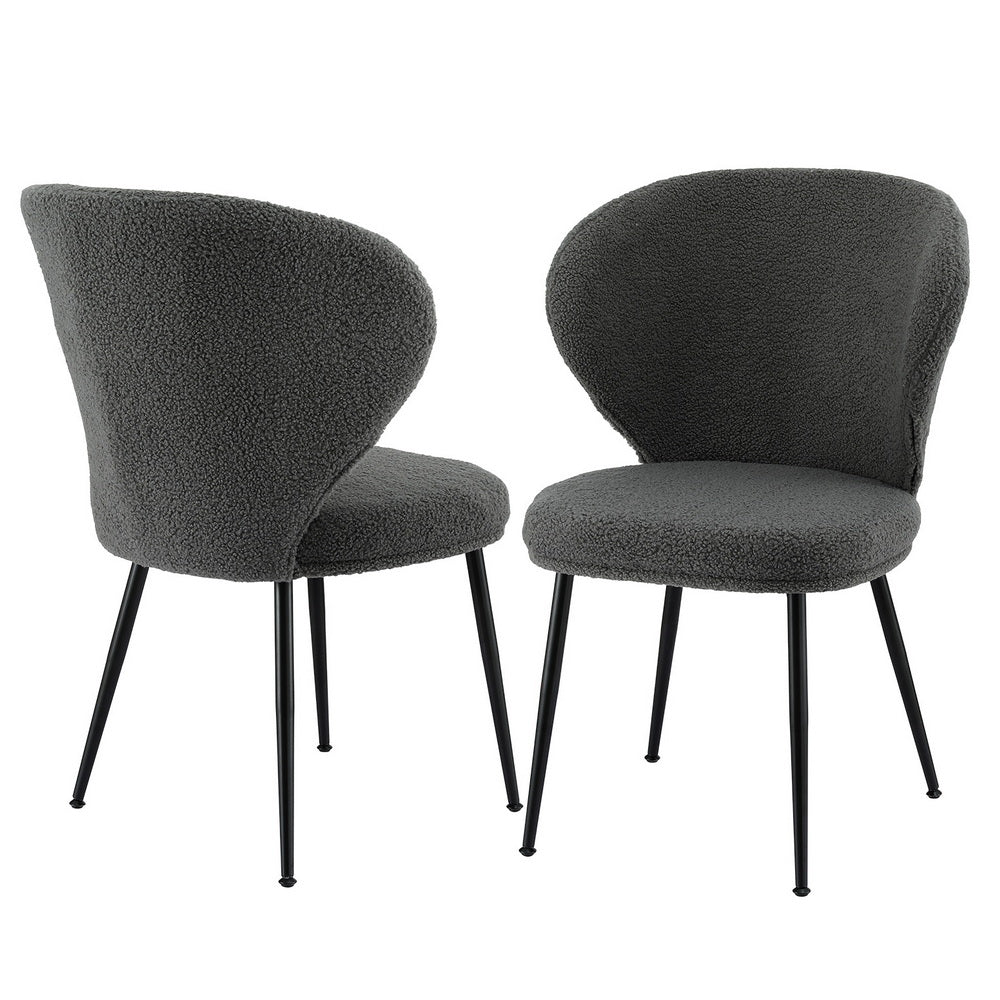 2x Dining Chairs Sherpa Boucle Wing Back Grey - Furniture > Dining > Kitchen & Dining Chairs - Rivercity House & Home Co. (ABN 18 642 972 209) - Affordable Modern Furniture Australia