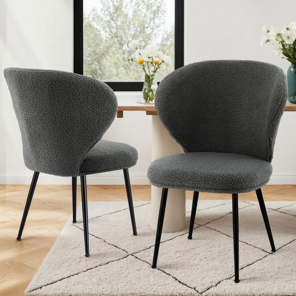 2x Dining Chairs Sherpa Boucle Wing Back Grey - Furniture > Dining > Kitchen & Dining Chairs - Rivercity House & Home Co. (ABN 18 642 972 209) - Affordable Modern Furniture Australia