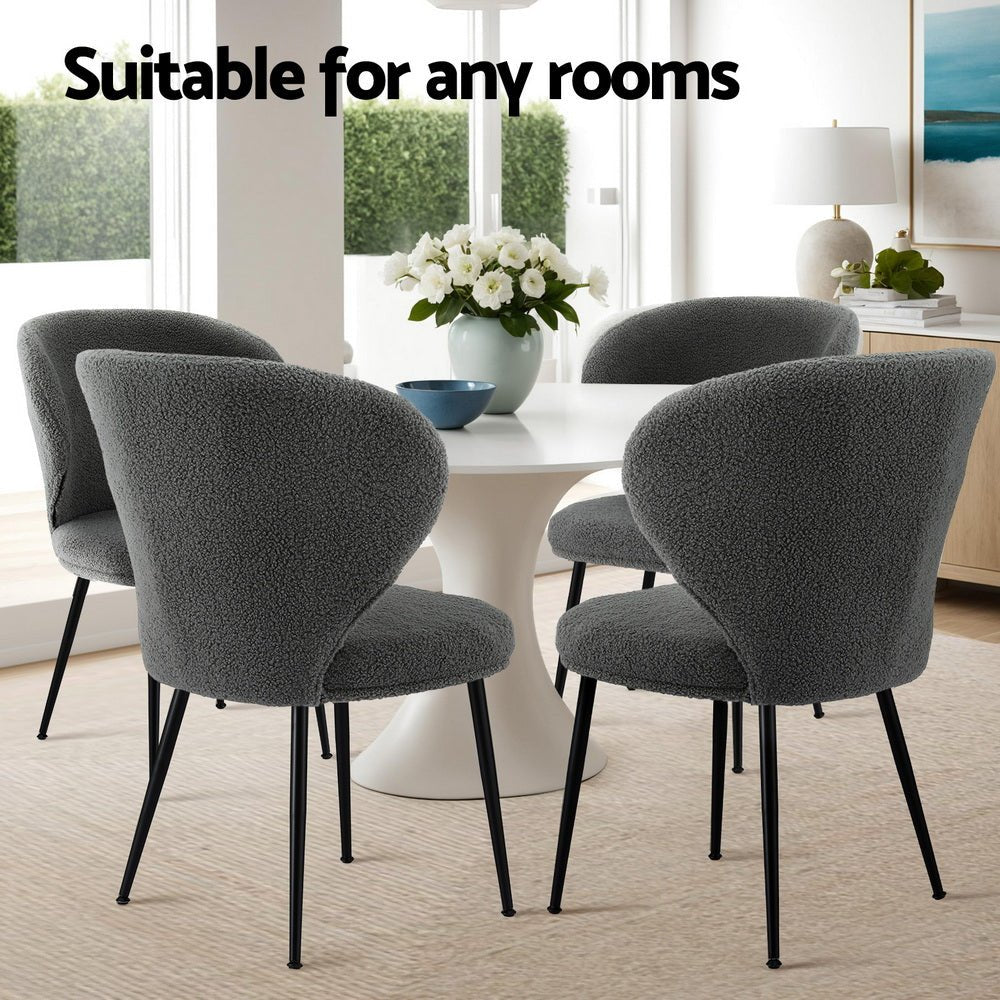 2x Dining Chairs Sherpa Boucle Wing Back Grey - Furniture > Dining > Kitchen & Dining Chairs - Rivercity House & Home Co. (ABN 18 642 972 209) - Affordable Modern Furniture Australia