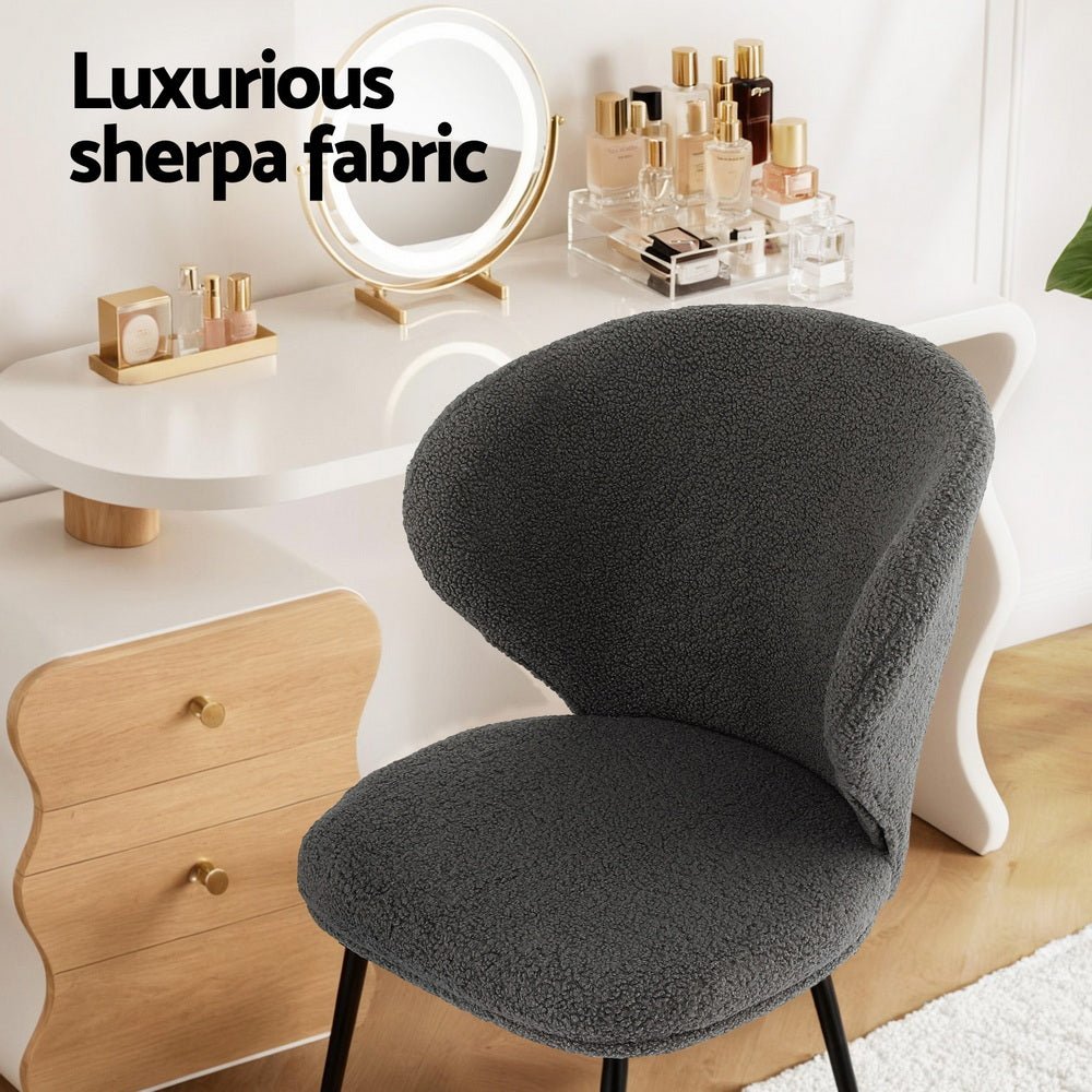 2x Dining Chairs Sherpa Boucle Wing Back Grey - Furniture > Dining > Kitchen & Dining Chairs - Rivercity House & Home Co. (ABN 18 642 972 209) - Affordable Modern Furniture Australia