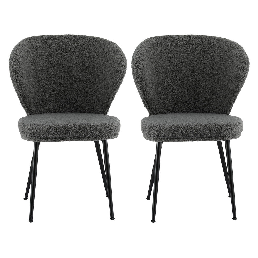 2x Dining Chairs Sherpa Boucle Wing Back Grey - Furniture > Dining > Kitchen & Dining Chairs - Rivercity House & Home Co. (ABN 18 642 972 209) - Affordable Modern Furniture Australia