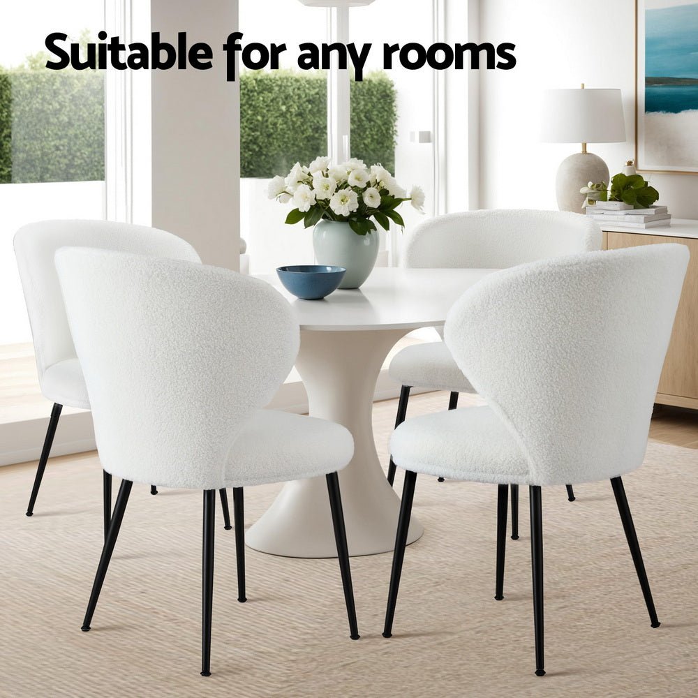 2x Dining Chairs Sherpa Boucle Wing Back White - Furniture > Dining > Kitchen & Dining Chairs - Rivercity House & Home Co. (ABN 18 642 972 209) - Affordable Modern Furniture Australia