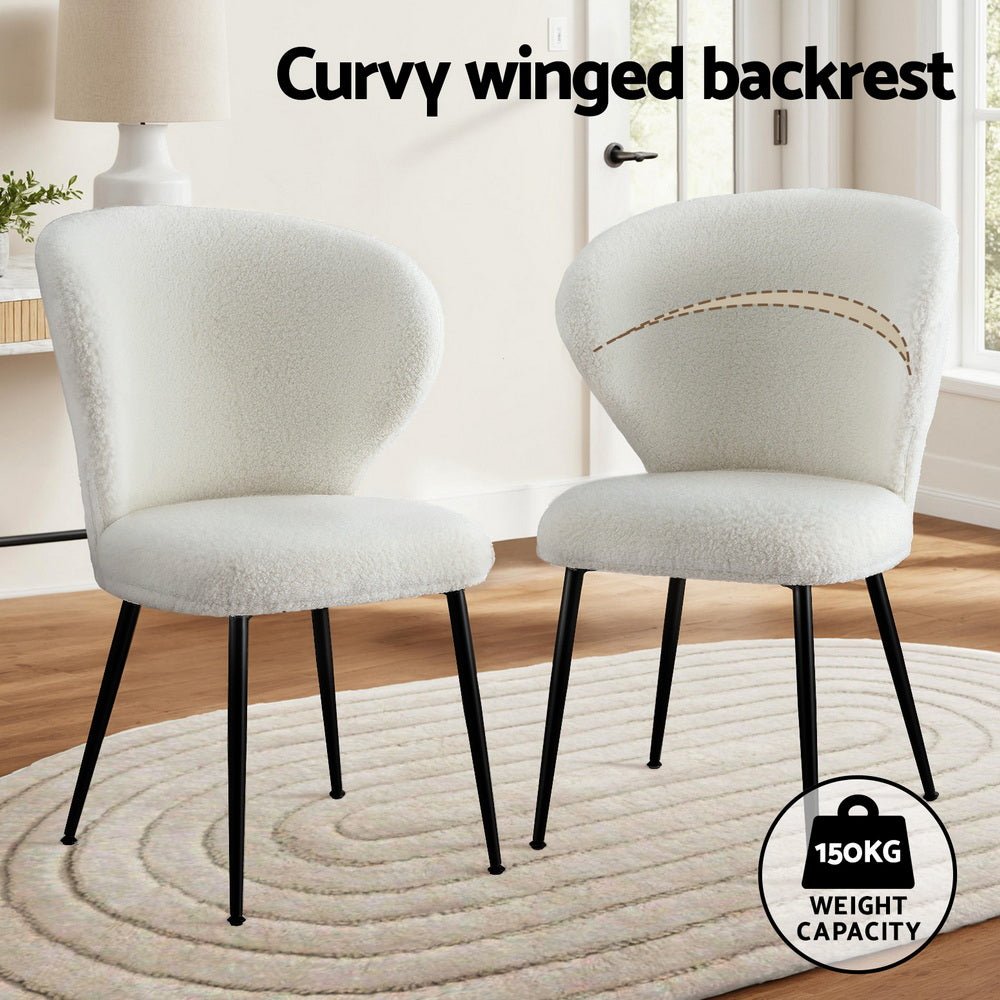 2x Dining Chairs Sherpa Boucle Wing Back White - Furniture > Dining > Kitchen & Dining Chairs - Rivercity House & Home Co. (ABN 18 642 972 209) - Affordable Modern Furniture Australia