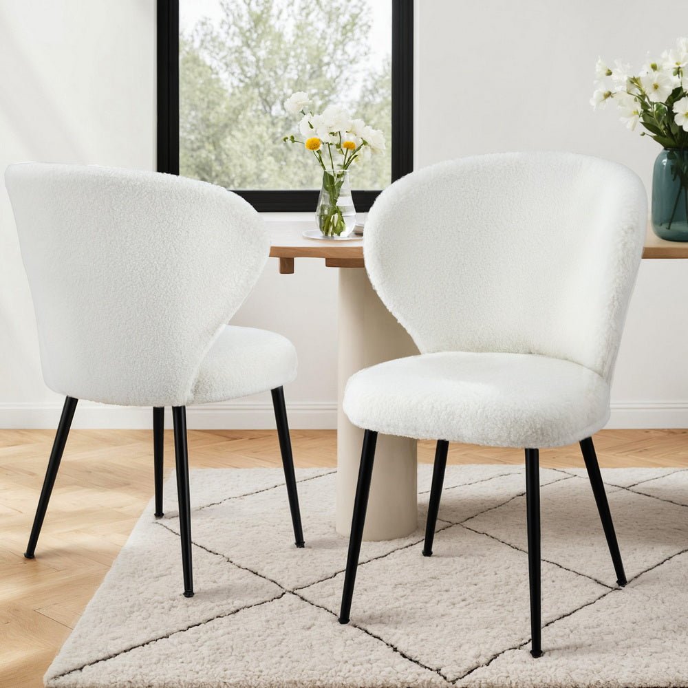 2x Dining Chairs Sherpa Boucle Wing Back White - Furniture > Dining > Kitchen & Dining Chairs - Rivercity House & Home Co. (ABN 18 642 972 209) - Affordable Modern Furniture Australia