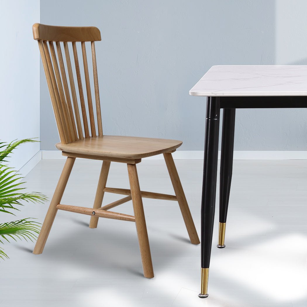 2x Dining Chairs Solid Wood Kitchen Windor Oak - Oak - Rivercity House & Home Co. (ABN 18 642 972 209) - Affordable Modern Furniture Australia