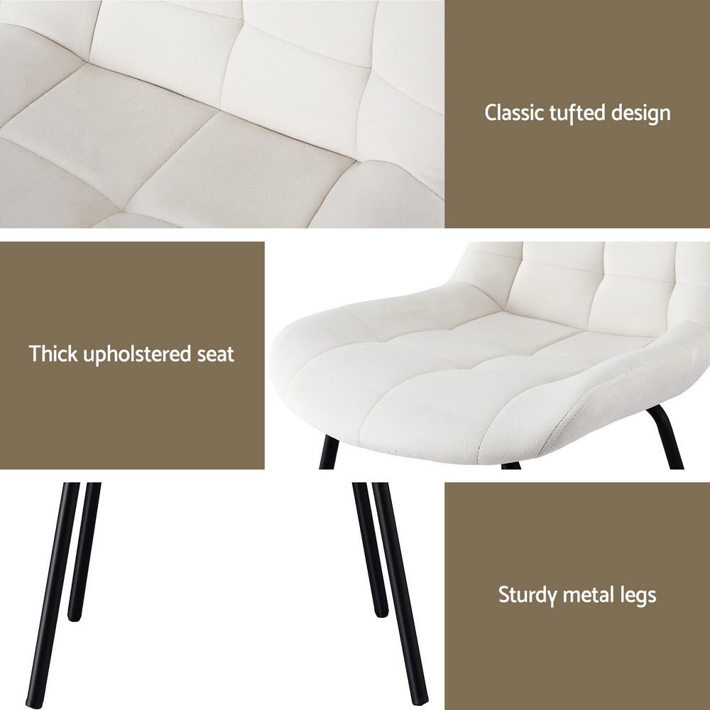2x Dining Chairs Velvet Tufted Kitchen Lounge Cafe Accent Chair Beige - Furniture > Dining > Kitchen & Dining Chairs - Rivercity House & Home Co. (ABN 18 642 972 209) - Affordable Modern Furniture Australia