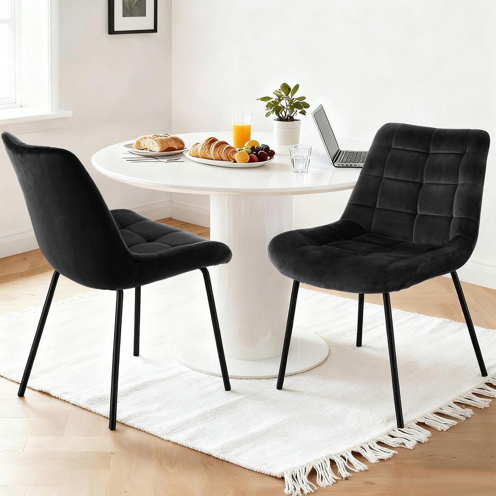 2x Dining Chairs Velvet Tufted Kitchen Lounge Cafe Accent Chair Black - Furniture > Dining > Kitchen & Dining Chairs - Rivercity House & Home Co. (ABN 18 642 972 209) - Affordable Modern Furniture Australia