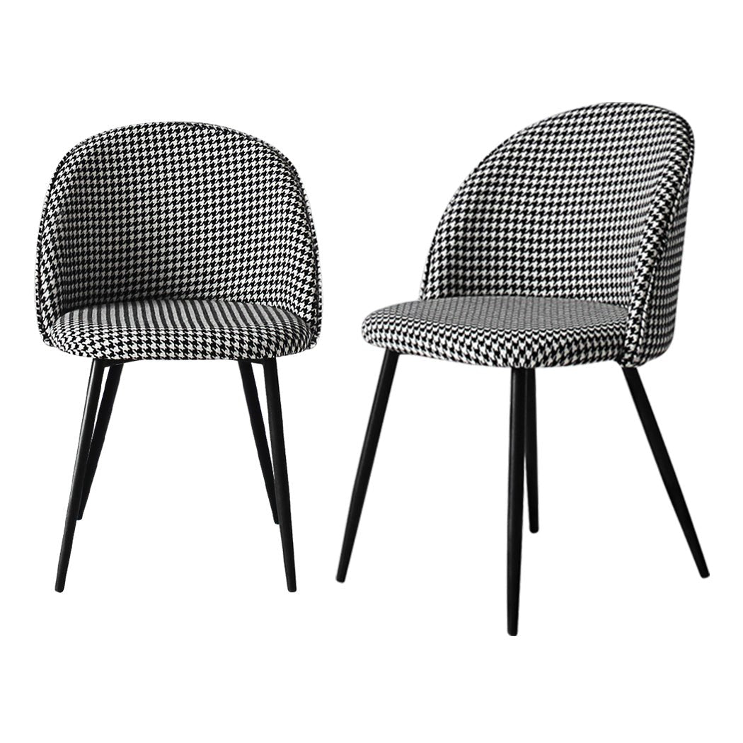 2x Dining Chairs with Steel Legs and Houndstooth Fabric - Black and White - Rivercity House & Home Co. (ABN 18 642 972 209) - Affordable Modern Furniture Australia