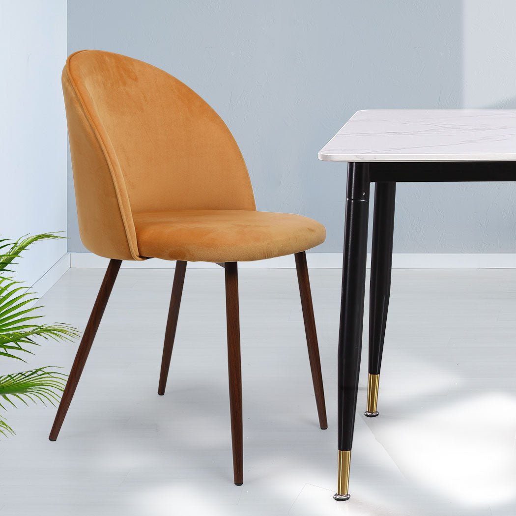2x Dining Chairs with Steel Legs and Plush Velvet Seat - Mustard - Rivercity House & Home Co. (ABN 18 642 972 209) - Affordable Modern Furniture Australia