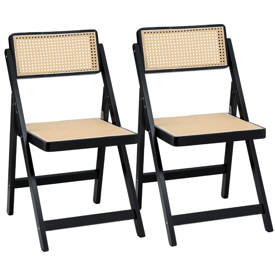 2x Dining Chairs Wooden Rattan Foldable Black - Furniture > Dining > Kitchen & Dining Chairs - Rivercity House & Home Co. (ABN 18 642 972 209) - Affordable Modern Furniture Australia