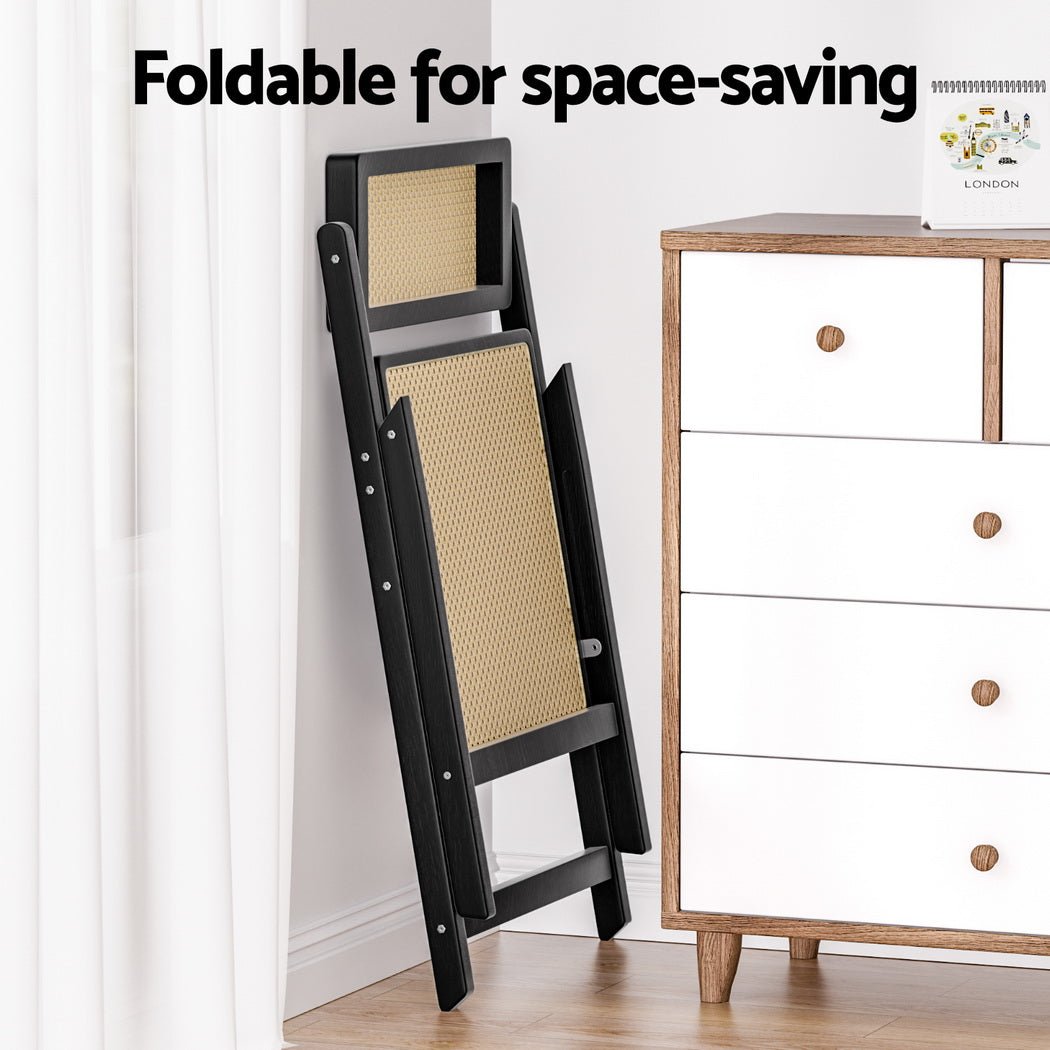 2x Dining Chairs Wooden Rattan Foldable Black - Furniture > Dining > Kitchen & Dining Chairs - Rivercity House & Home Co. (ABN 18 642 972 209) - Affordable Modern Furniture Australia