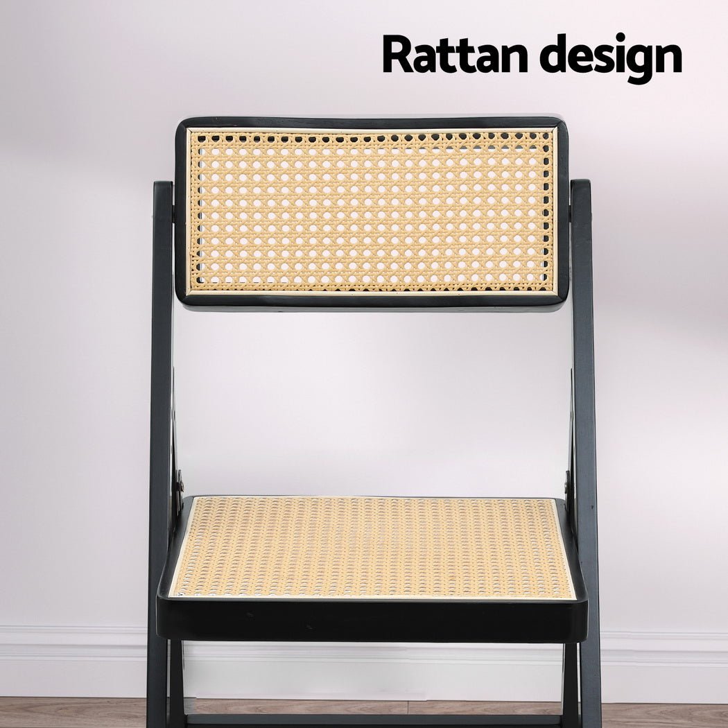 2x Dining Chairs Wooden Rattan Foldable Black - Furniture > Dining > Kitchen & Dining Chairs - Rivercity House & Home Co. (ABN 18 642 972 209) - Affordable Modern Furniture Australia