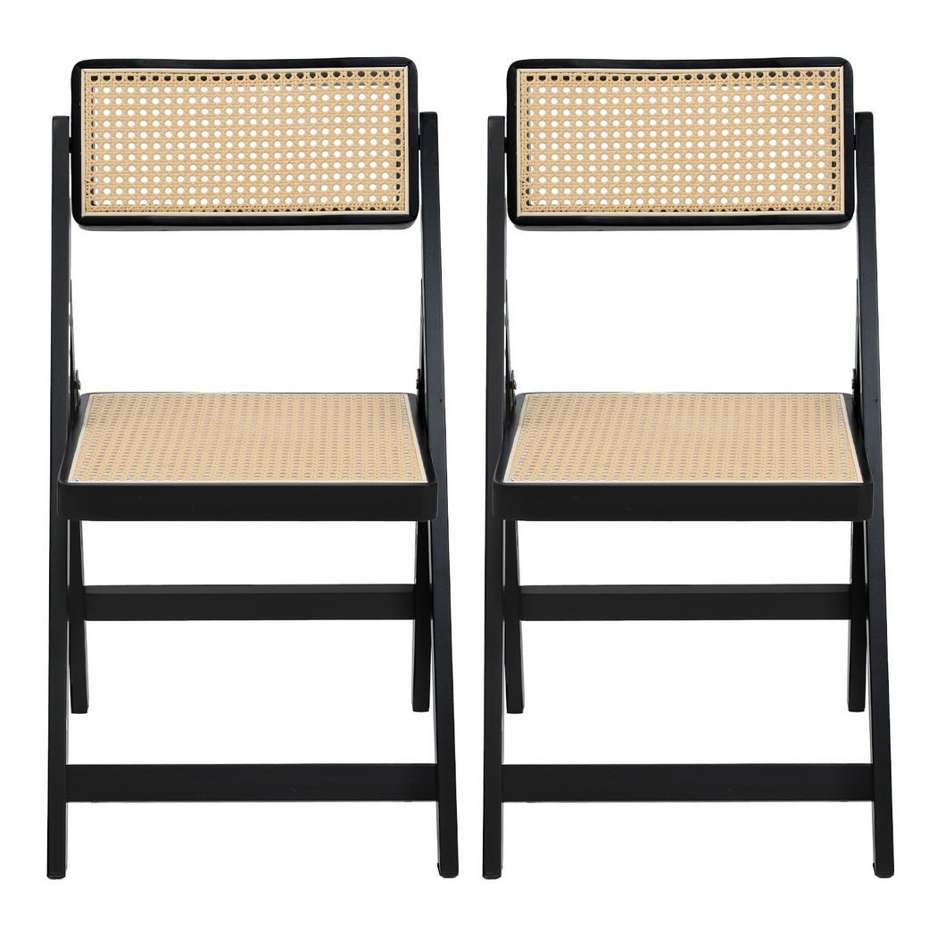 2x Dining Chairs Wooden Rattan Foldable Black - Furniture > Dining > Kitchen & Dining Chairs - Rivercity House & Home Co. (ABN 18 642 972 209) - Affordable Modern Furniture Australia