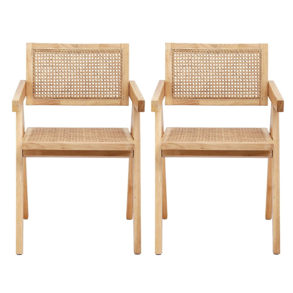 2x Dining Chairs Wooden Rattan Seat Rubber Wood Frame - Furniture > Dining > Kitchen & Dining Chairs - Rivercity House & Home Co. (ABN 18 642 972 209) - Affordable Modern Furniture Australia