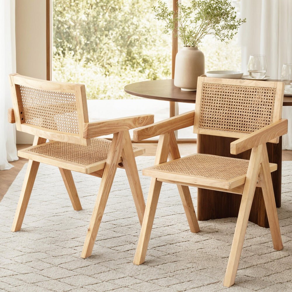 2x Dining Chairs Wooden Rattan Seat Rubber Wood Frame - Furniture > Dining > Kitchen & Dining Chairs - Rivercity House & Home Co. (ABN 18 642 972 209) - Affordable Modern Furniture Australia