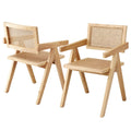 Set of 2 Rubber Wood Dining Chairs with Rattan Seat - Natural