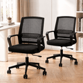 2x Ergonomic Mesh Mid Back Office Desk Chairs with Lumbar Support - Black