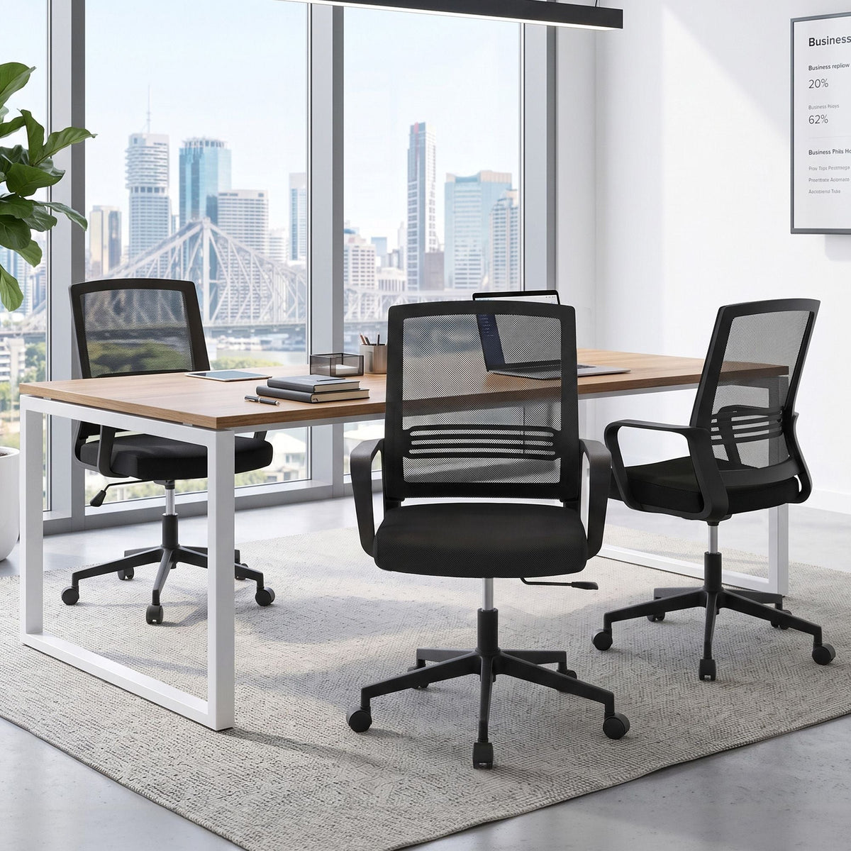 2x Ergonomic Mesh Mid Back Office Desk Chairs with Lumbar Support - Black - Furniture > Office > Office & Desk Chairs - Rivercity House & Home Co. (ABN 18 642 972 209) - Affordable Modern Furniture Australia