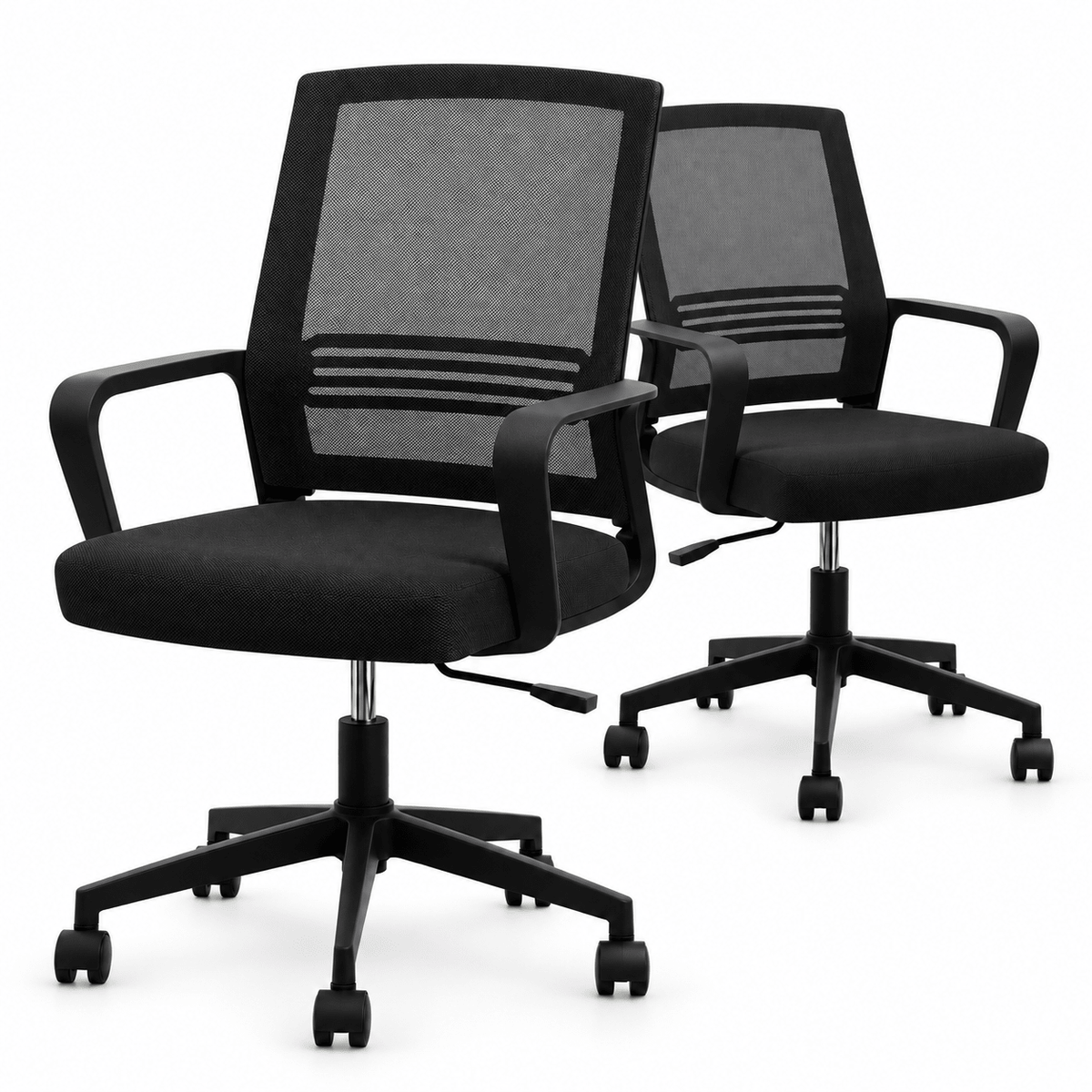 2x Ergonomic Mesh Mid Back Office Desk Chairs with Lumbar Support - Black - Furniture > Office > Office & Desk Chairs - Rivercity House & Home Co. (ABN 18 642 972 209) - Affordable Modern Furniture Australia