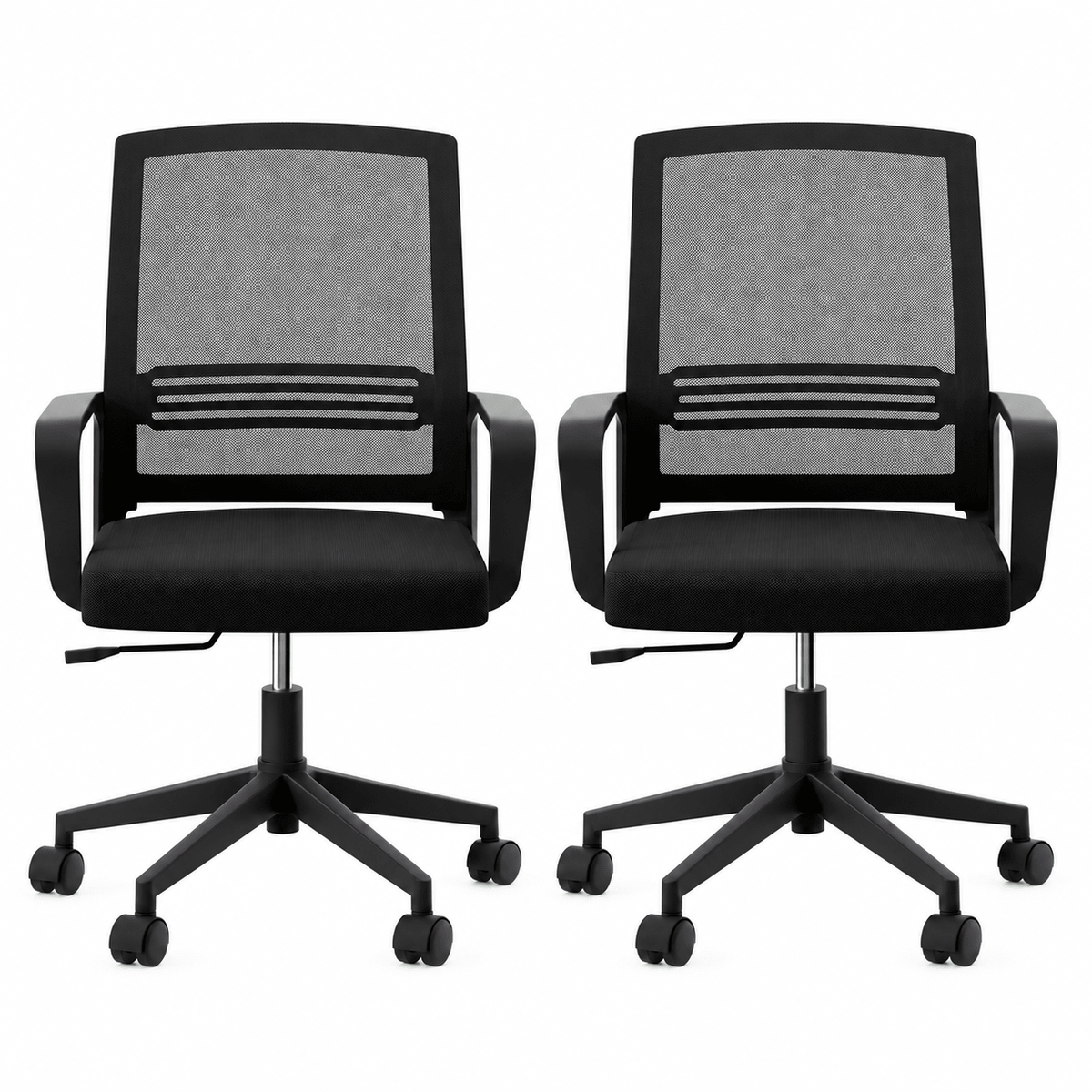 2x Ergonomic Mesh Mid Back Office Desk Chairs with Lumbar Support - Black - Furniture > Office > Office & Desk Chairs - Rivercity House & Home Co. (ABN 18 642 972 209) - Affordable Modern Furniture Australia