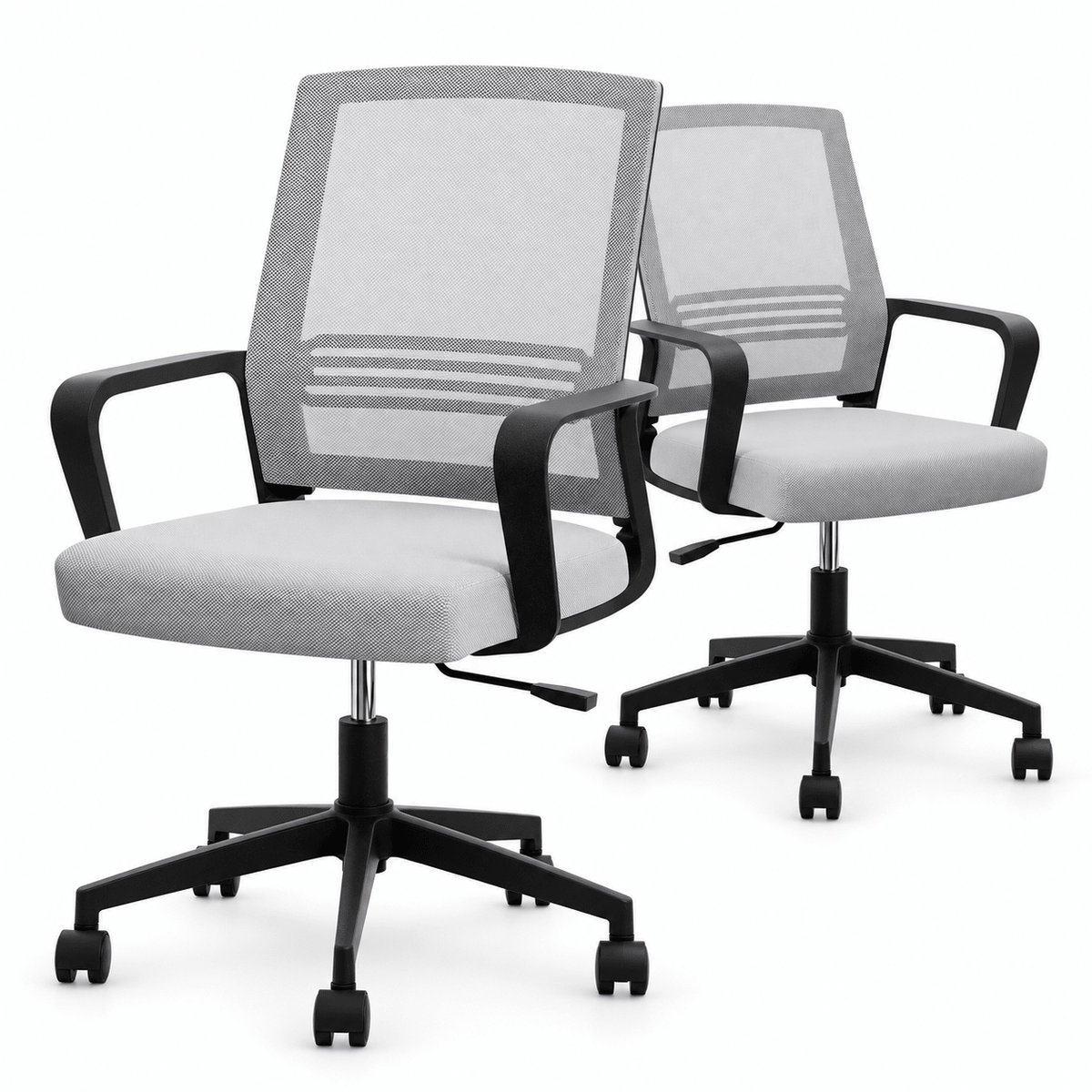2x Ergonomic Mesh Mid Back Office Desk Chairs with Lumbar Support - Grey - Furniture > Office > Office & Desk Chairs - Rivercity House & Home Co. (ABN 18 642 972 209) - Affordable Modern Furniture Australia