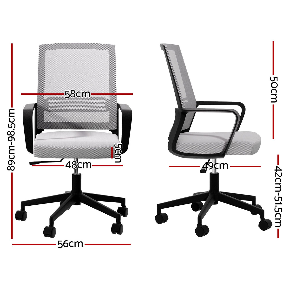 2x Ergonomic Mesh Mid Back Office Desk Chairs with Lumbar Support - Grey - Furniture > Office > Office & Desk Chairs - Rivercity House & Home Co. (ABN 18 642 972 209) - Affordable Modern Furniture Australia