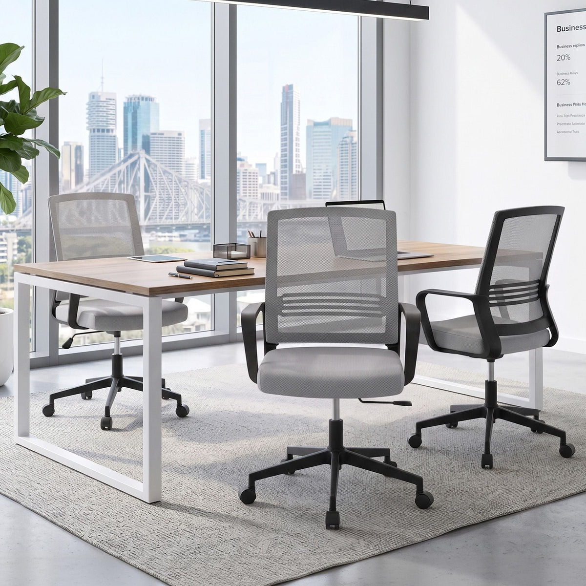 2x Ergonomic Mesh Mid Back Office Desk Chairs with Lumbar Support - Grey - Furniture > Office > Office & Desk Chairs - Rivercity House & Home Co. (ABN 18 642 972 209) - Affordable Modern Furniture Australia