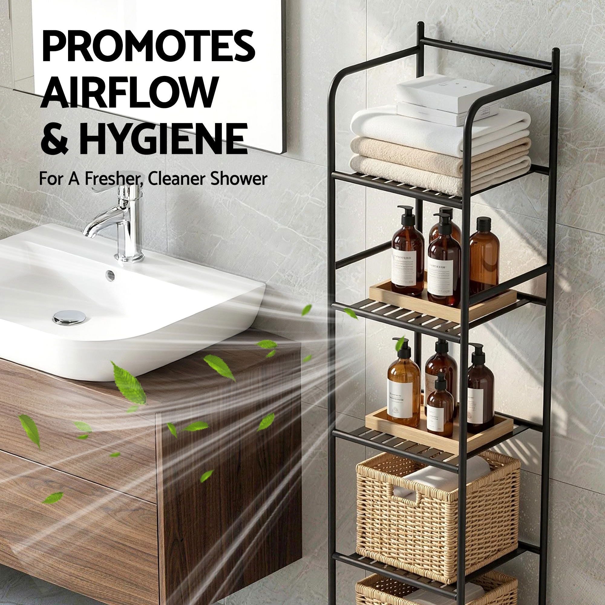 2X Floor Standing Corner Shower Caddy 5 Tier Bathroom Organizer Black - Tools > Tools Storage > Wall Storage Racks - Rivercity House & Home Co. (ABN 18 642 972 209) - Affordable Modern Furniture Australia