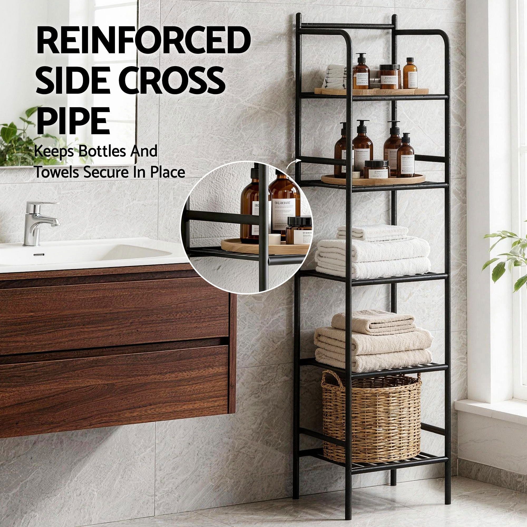 2X Floor Standing Corner Shower Caddy 5 Tier Bathroom Organizer Black - Tools > Tools Storage > Wall Storage Racks - Rivercity House & Home Co. (ABN 18 642 972 209) - Affordable Modern Furniture Australia