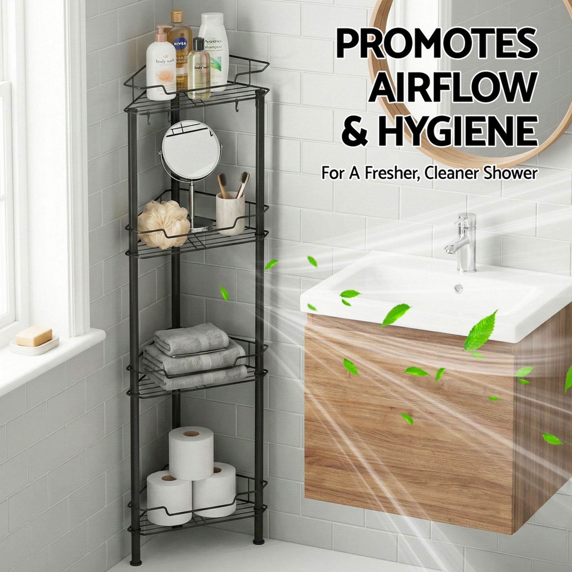 2x Floor Standing Shower Caddy 4 Tier Rustproof Bathroom Storage - Tools > Tools Storage > Wall Storage Racks - Rivercity House & Home Co. (ABN 18 642 972 209) - Affordable Modern Furniture Australia