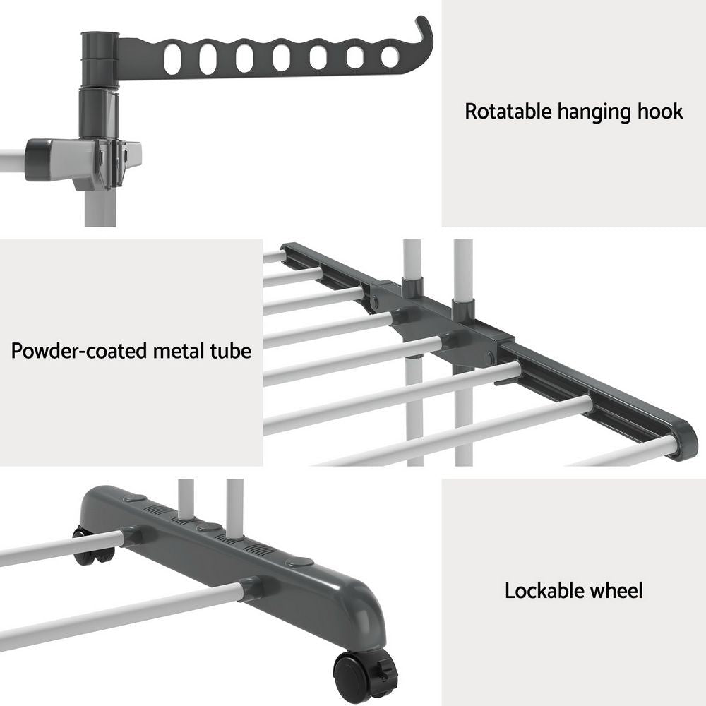 2X Foldable Clothes Drying Rack 173cm Coat Airer Hanger with Wheels and Hooks - Home & Garden > Bathroom Accessories > Towel Racks & Holders - Rivercity House & Home Co. (ABN 18 642 972 209) - Affordable Modern Furniture Australia