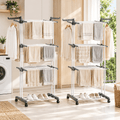 2X Foldable Clothes Drying Rack 173cm Coat Airer Hanger with Wheels and Hooks