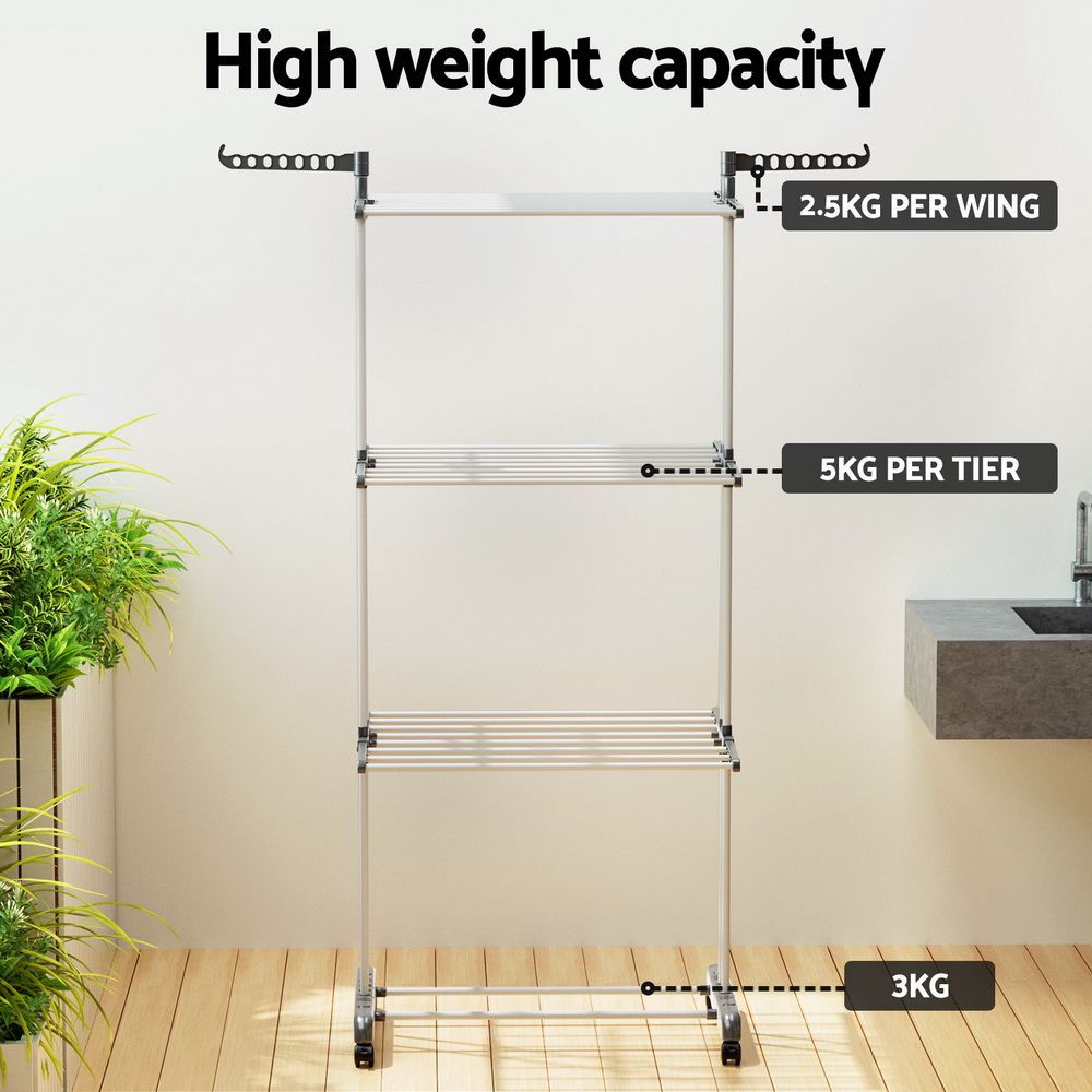 2X Foldable Clothes Drying Rack 173cm Coat Airer Hanger with Wheels and Hooks - Home & Garden > Bathroom Accessories > Towel Racks & Holders - Rivercity House & Home Co. (ABN 18 642 972 209) - Affordable Modern Furniture Australia
