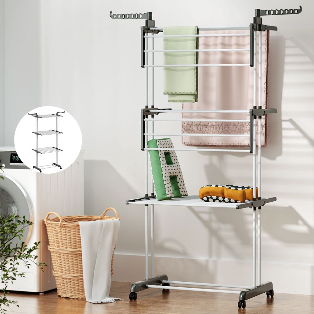 2X Foldable Clothes Drying Rack 173cm Coat Airer Hanger with Wheels and Hooks - Home & Garden > Bathroom Accessories > Towel Racks & Holders - Rivercity House & Home Co. (ABN 18 642 972 209) - Affordable Modern Furniture Australia
