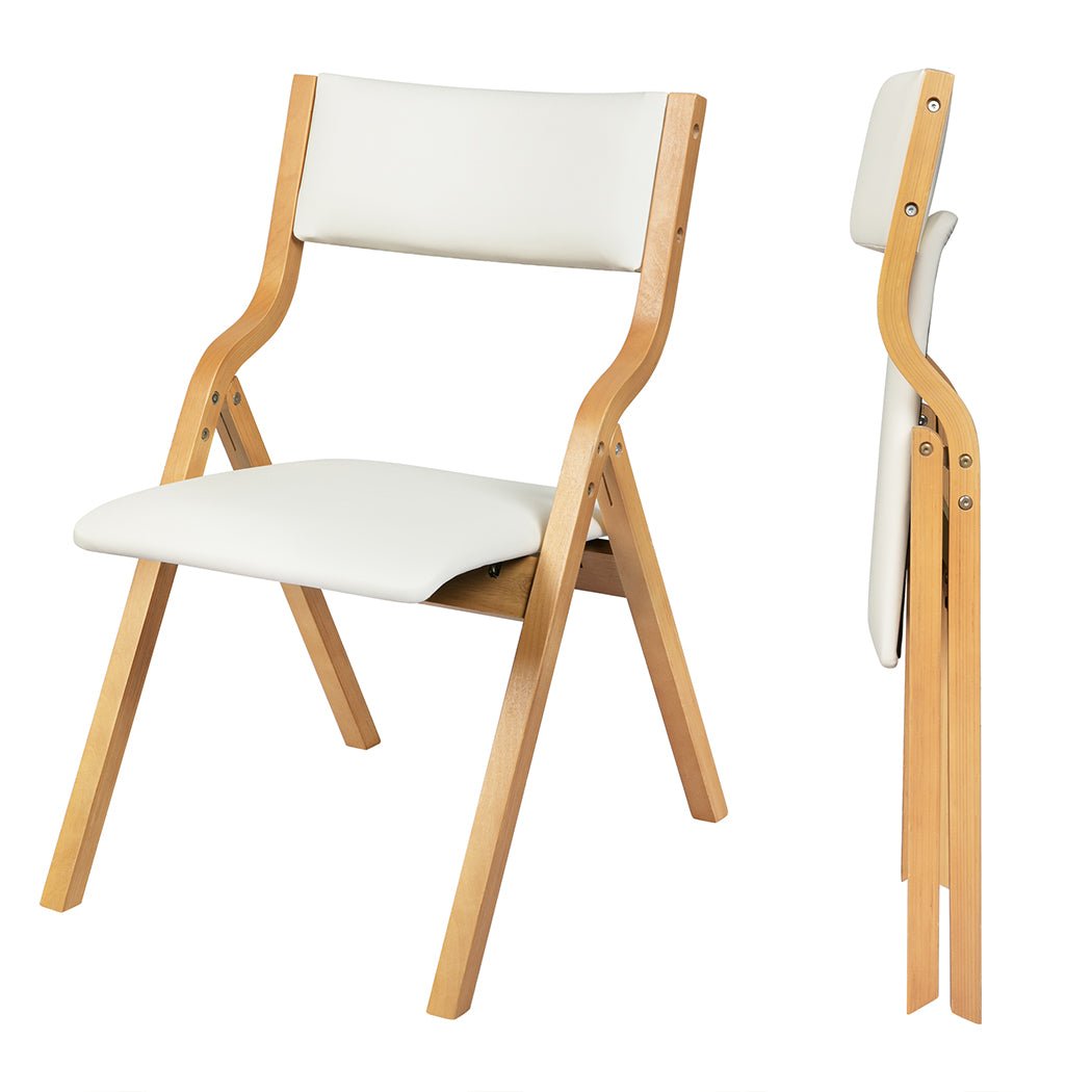 2x Foldable Dining Chairs with PU Seat - Beige - Rivercity House & Home Co. (ABN 18 642 972 209) - Affordable Modern Furniture Australia