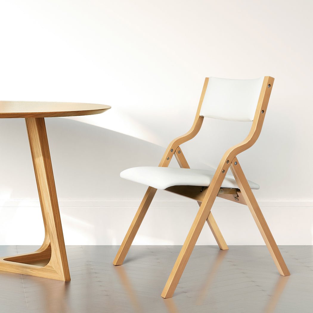 2x Foldable Dining Chairs with PU Seat - Beige - Rivercity House & Home Co. (ABN 18 642 972 209) - Affordable Modern Furniture Australia