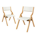 Set of 2 Foldable Dining Chairs with PU Seat - Beige