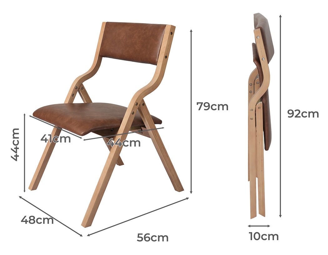 2x Foldable Dining Chairs with PU Seat - Brown - Rivercity House & Home Co. (ABN 18 642 972 209) - Affordable Modern Furniture Australia